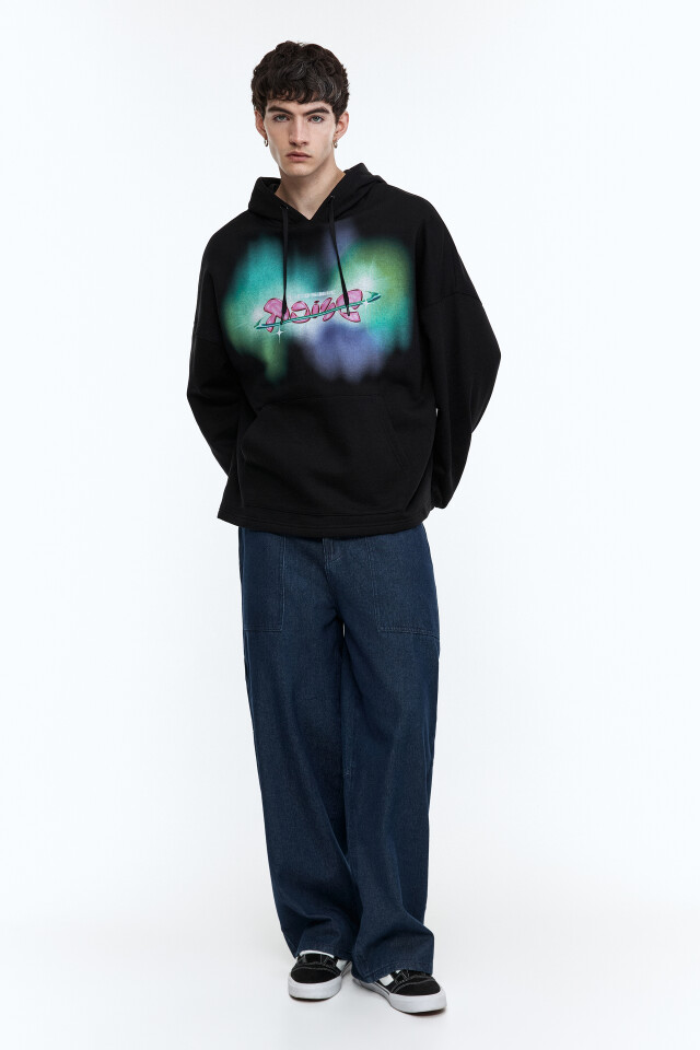 Худи oversize с принтом и надписью - цвет черный - 5