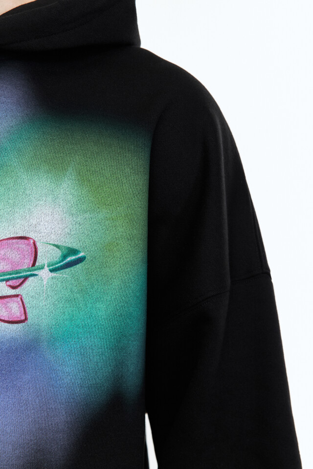Худи oversize с принтом и надписью - цвет черный - 7