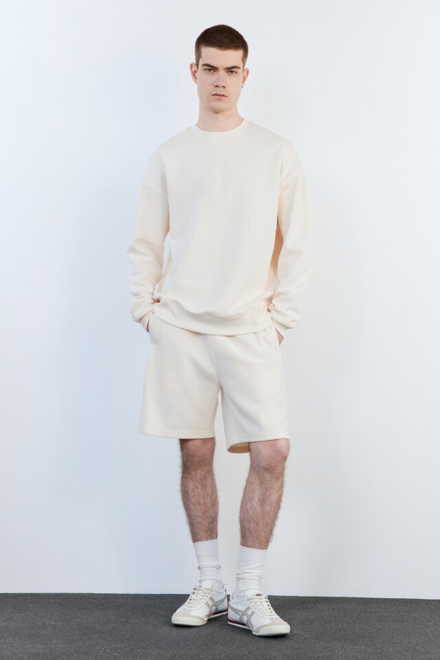 Свитшот oversize базовый из футера - цвет бежевый - 5