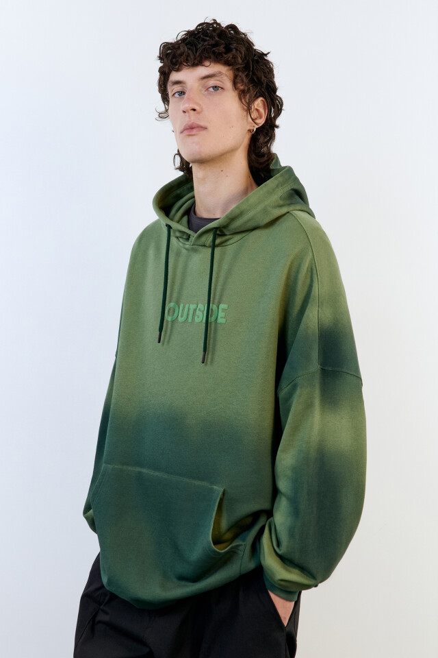 Худи oversize с вареным эффектом и принтом - цвет зеленый - 2