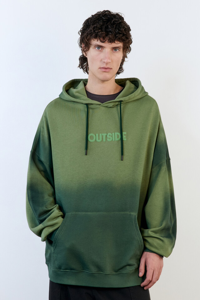 Худи oversize с вареным эффектом и принтом - цвет зеленый - 3