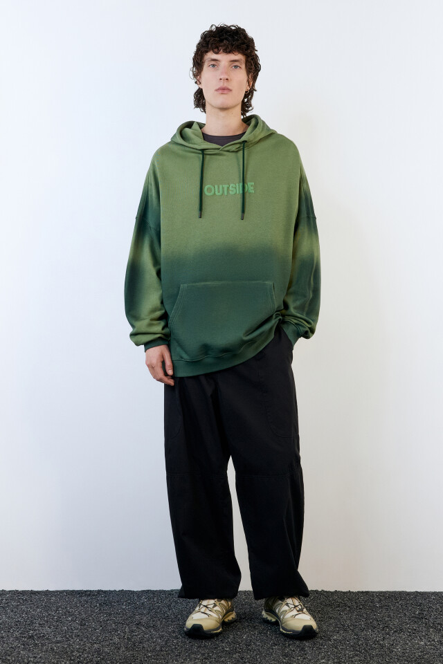 Худи oversize с вареным эффектом и принтом - цвет зеленый - 1