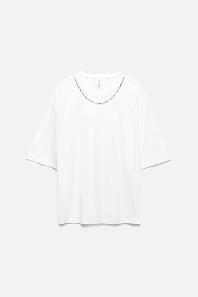 Футболка oversize с металлической цепочкой - цвет белый - 9