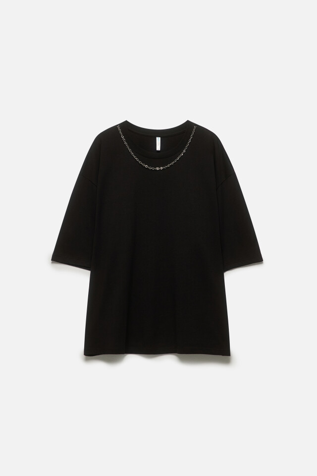 Футболка oversize с металлической цепочкой - цвет черный - 8