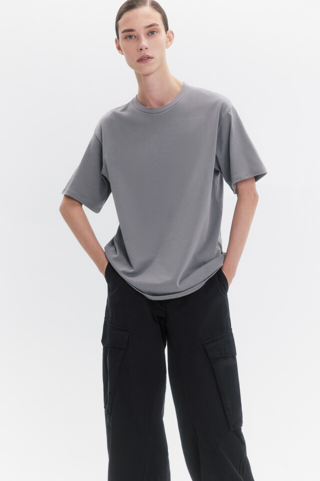 Футболка oversize из плотного трикотажа - цвет серый - 1