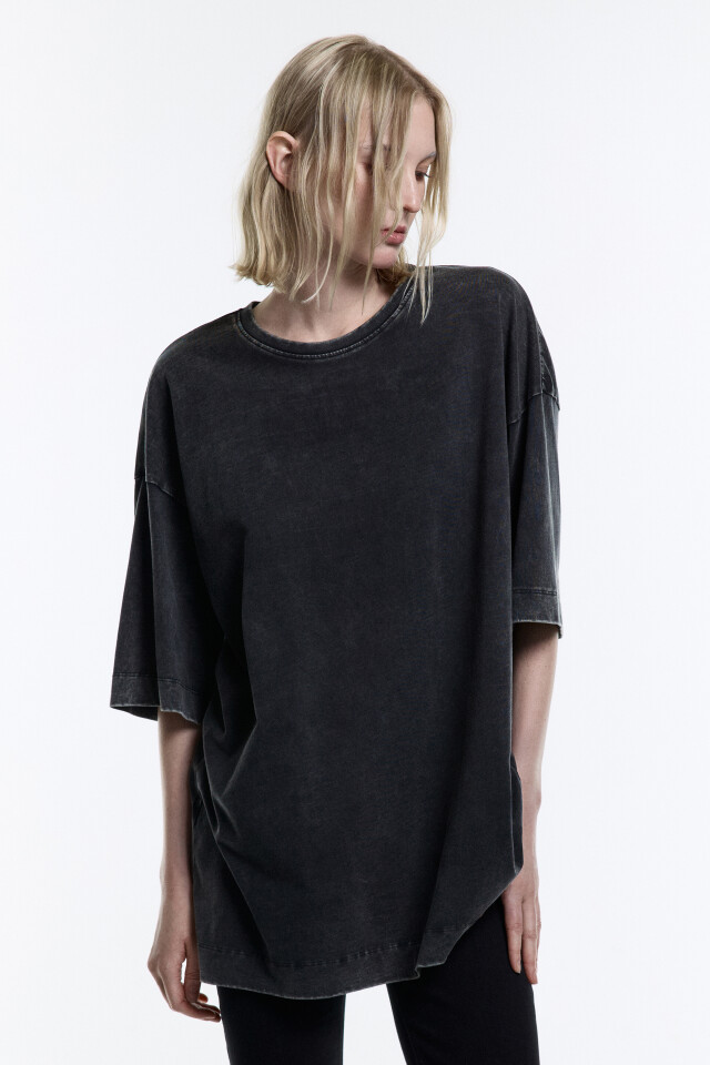 Футболка oversize хлопковая с вареным эффектом - цвет черный - 3
