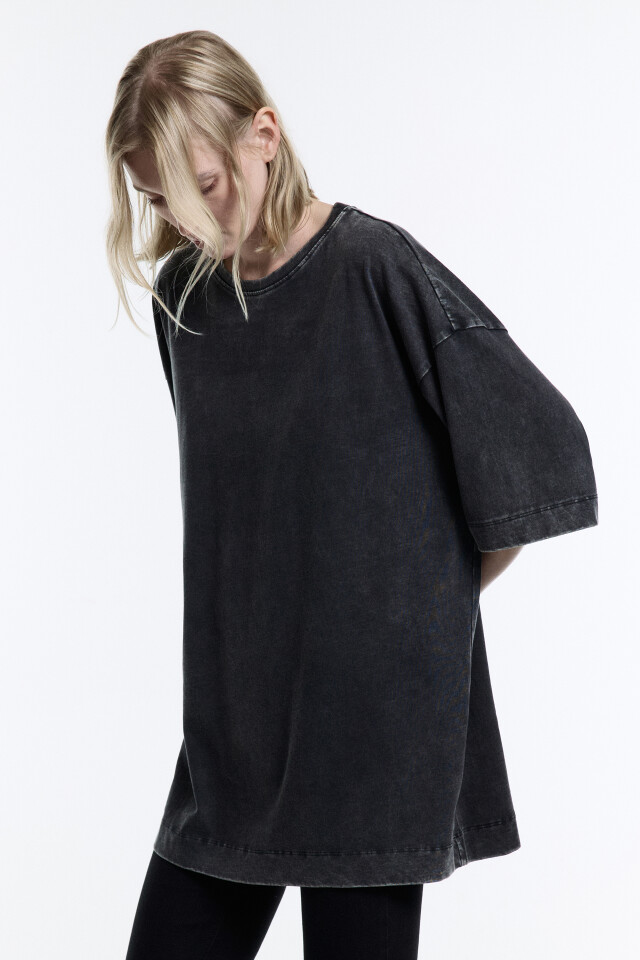 Футболка oversize хлопковая с вареным эффектом - цвет черный - 4