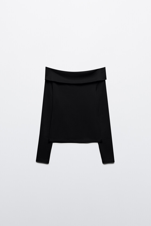 Топ-лонгслив off shoulders в рубчик - цвет черный - 7