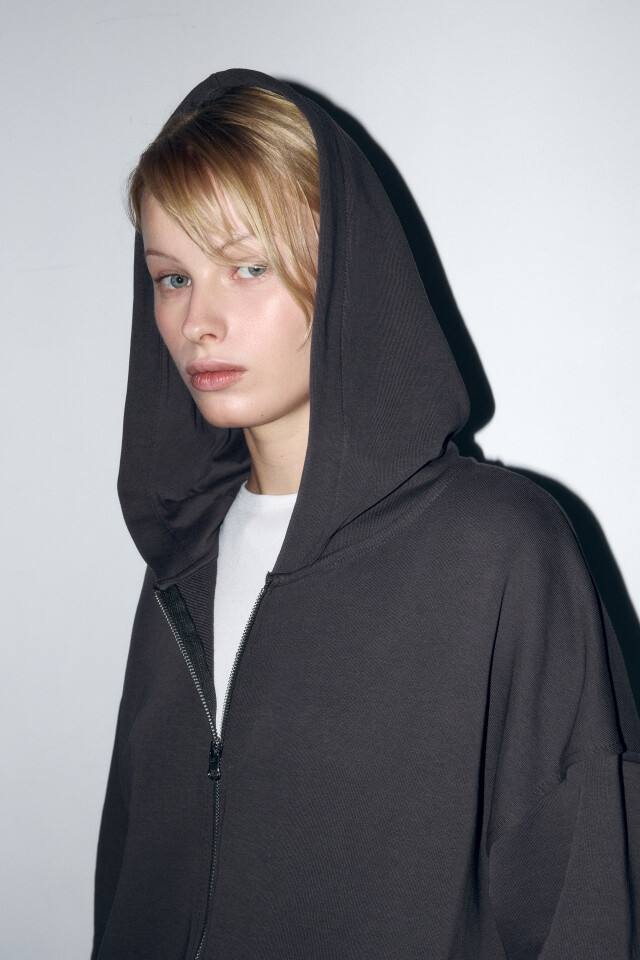 Худи-зипка oversize с капюшоном - цвет серый - 6