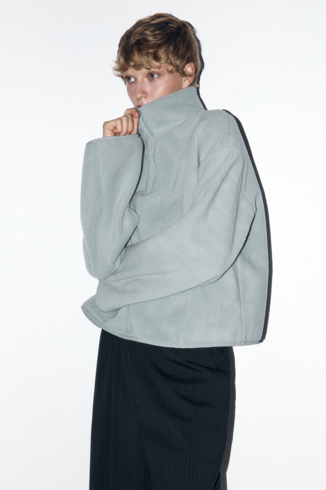 Толстовка half-zip свободная из флиса - цвет серый - 1