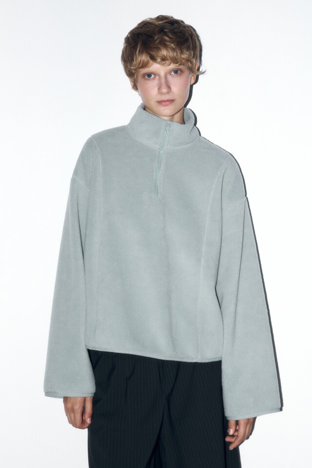 Толстовка half-zip свободная из флиса - цвет серый - 2