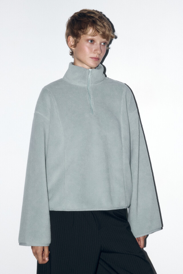 Толстовка half-zip свободная из флиса - цвет серый - 3