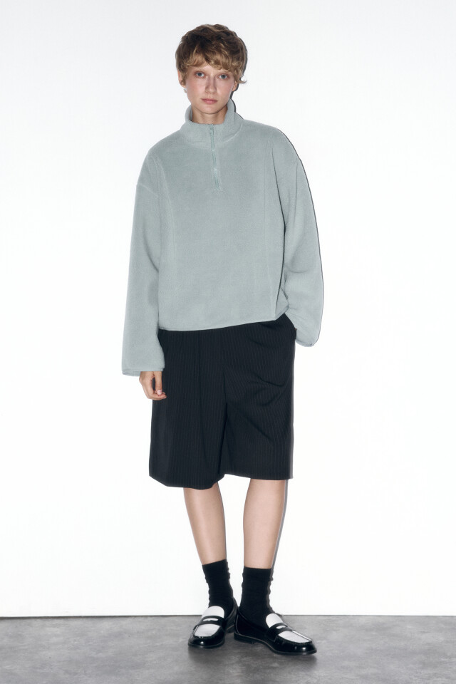 Толстовка half-zip свободная из флиса - цвет серый - 5