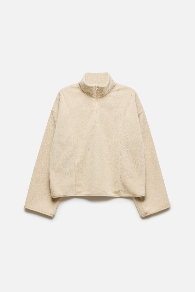 Толстовка half-zip свободная из флиса - цвет бежевый - 9
