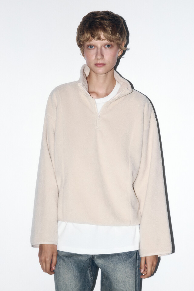 Толстовка half-zip свободная из флиса - цвет бежевый - 2