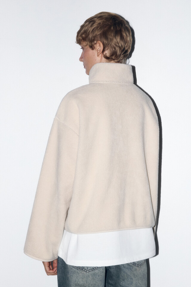 Толстовка half-zip свободная из флиса - цвет бежевый - 4