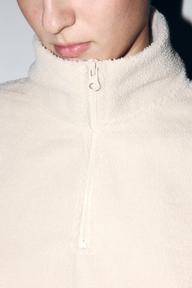 Толстовка half-zip свободная из флиса - цвет бежевый - 6