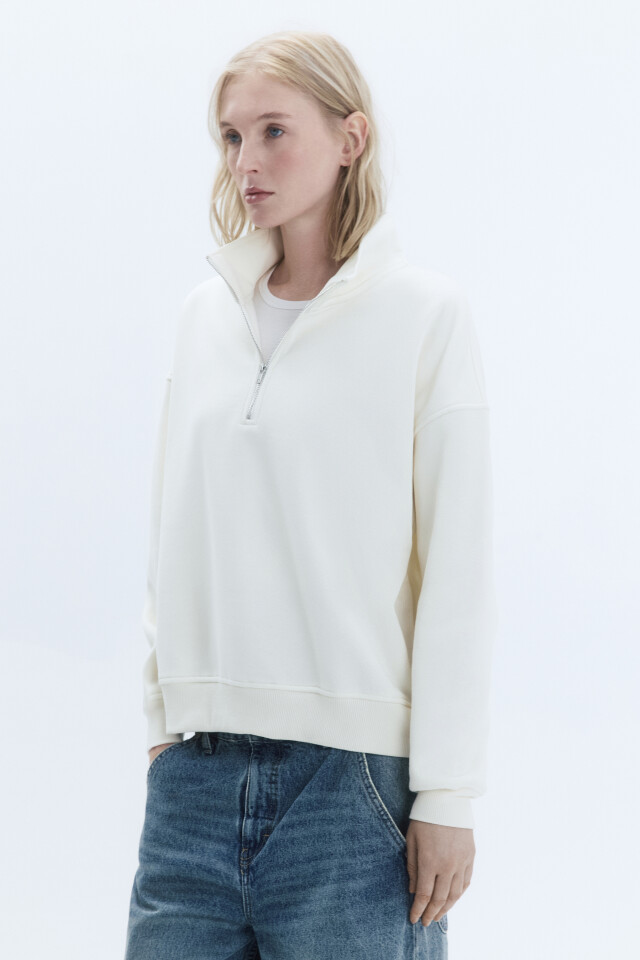 Свитшот half-zip с воротником-стойкой - цвет молочный - 4
