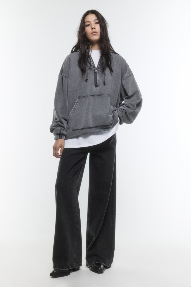 Худи half zip с вареным эффектом - цвет серый - 5