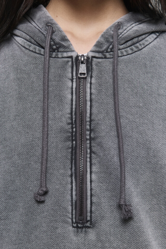 Худи half zip с вареным эффектом - цвет серый - 6