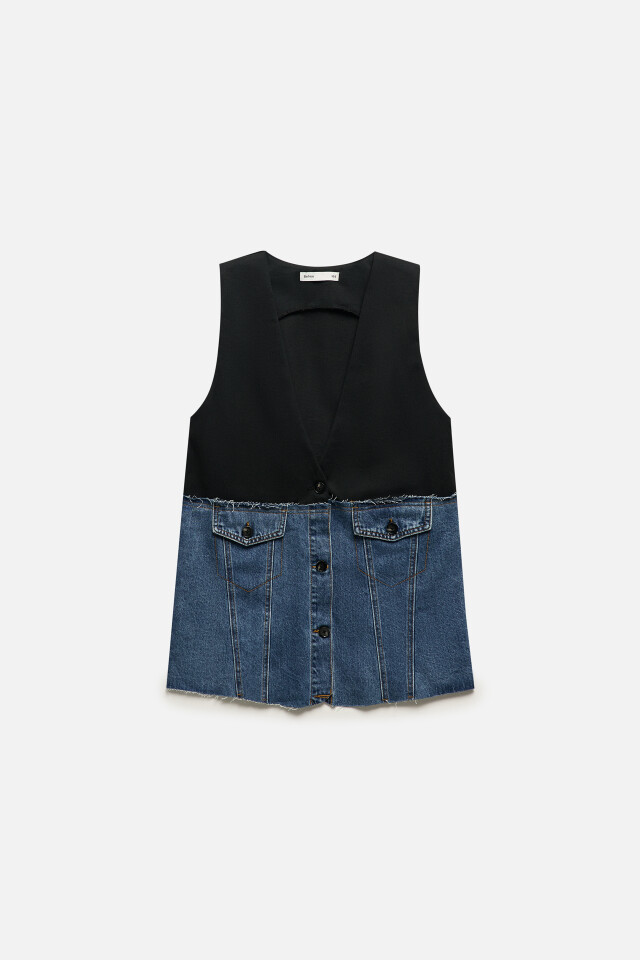 Жилет oversize из комбинированных тканей - цвет голубой - 8