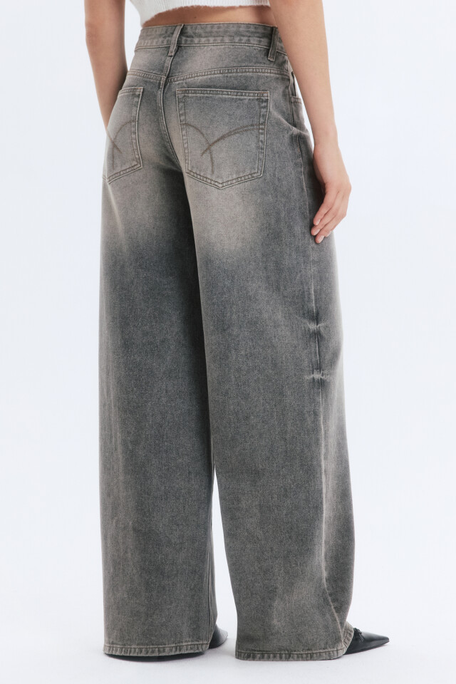 Джинсы wide leg широкие со средней посадкой - цвет бордовый - 3