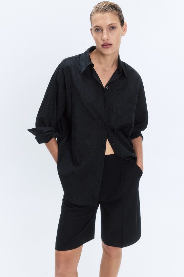 Рубашка oversize из полупрозрачной ткани - цвет черный - 1