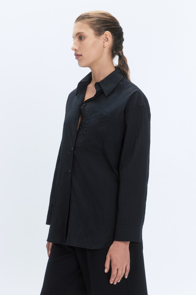 Рубашка oversize из полупрозрачной ткани - цвет черный - 3