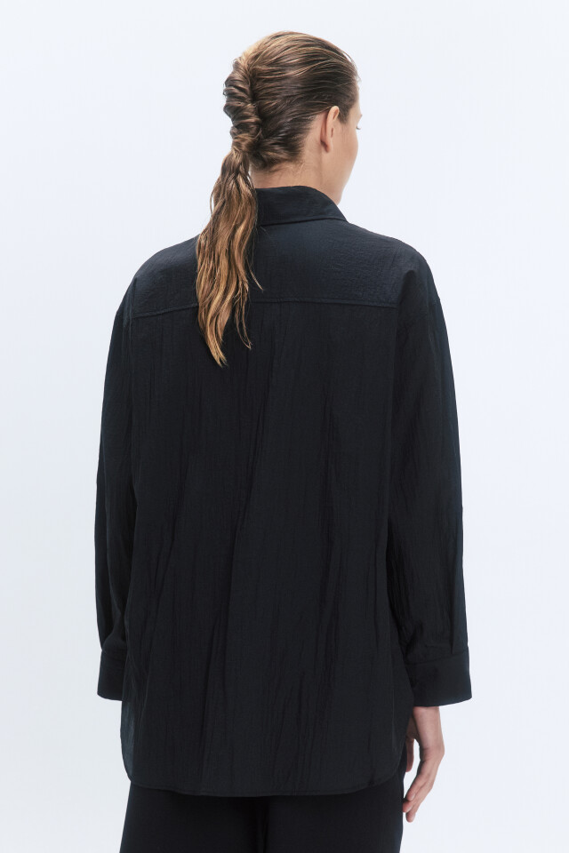 Рубашка oversize из полупрозрачной ткани - цвет черный - 4