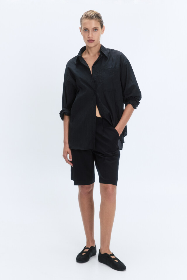 Рубашка oversize из полупрозрачной ткани - цвет черный - 5