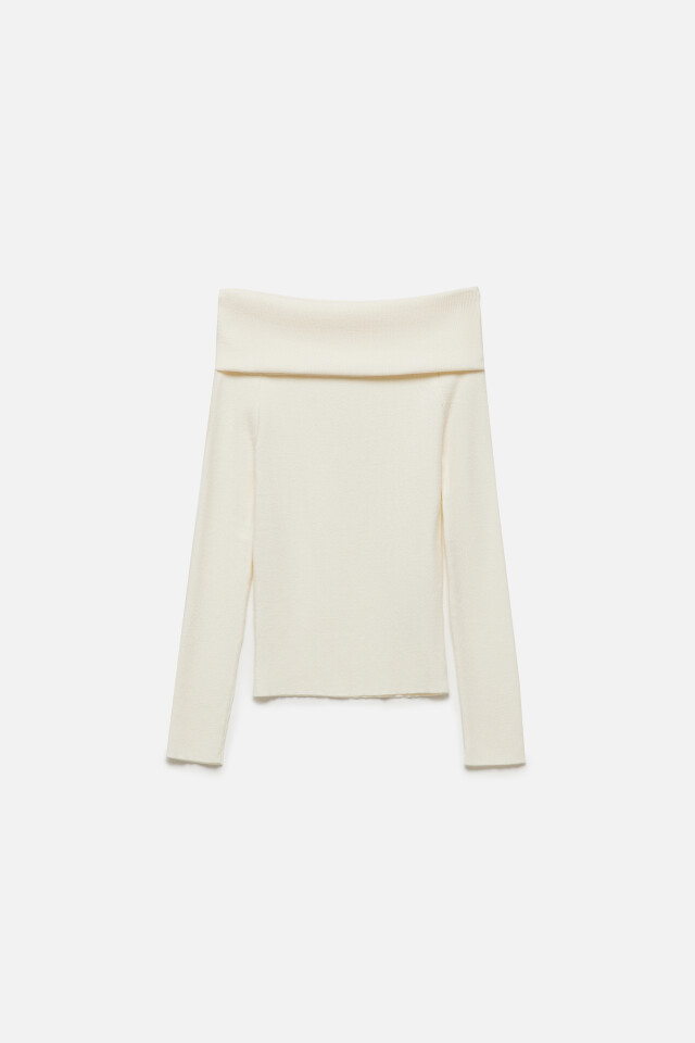 Джемпер off-shoulders тонкой вязки - цвет молочный - 9