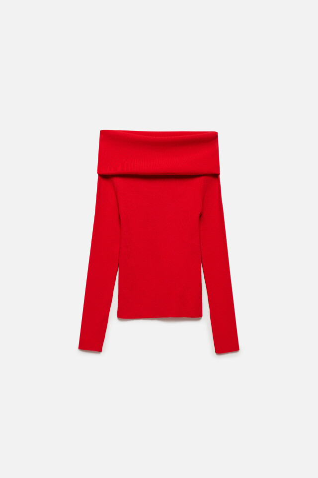 Джемпер off-shoulders тонкой вязки - цвет красный - 8