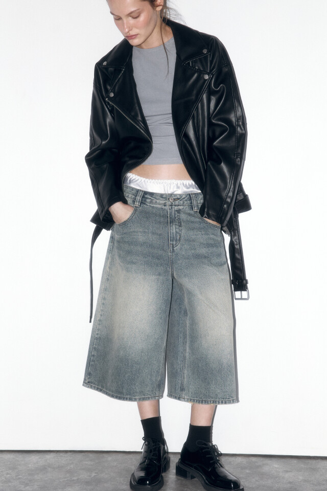 Куртка-косуха oversize из искусственной кожи - цвет черный - 1