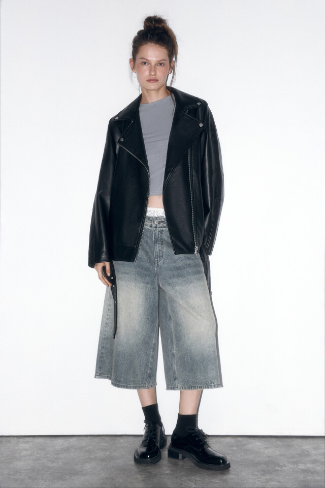 Куртка-косуха oversize из искусственной кожи - цвет черный - 5