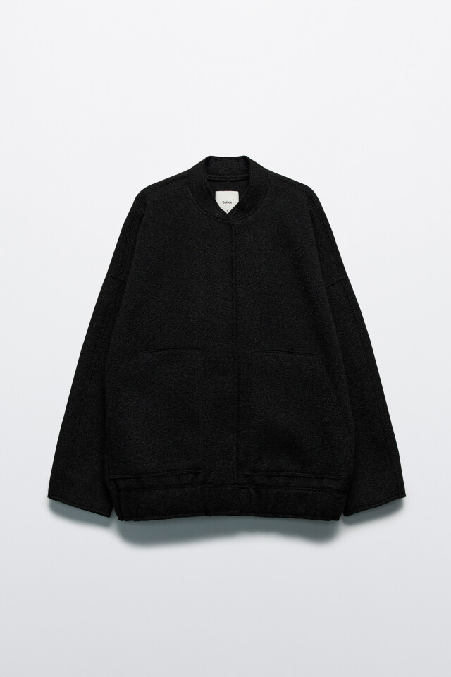 Куртка-бомбер oversize из ворсистой ткани - цвет черный - 9