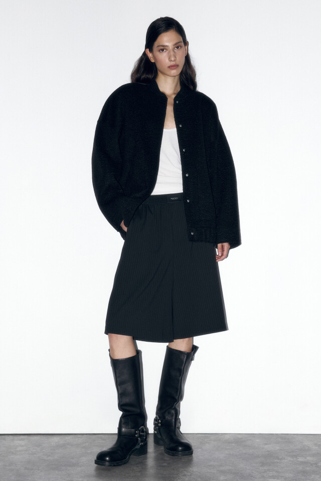 Куртка-бомбер oversize из ворсистой ткани - цвет черный - 5