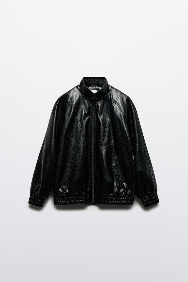 Куртка-олимпийка oversize из искусственной кожи - цвет черный - 13