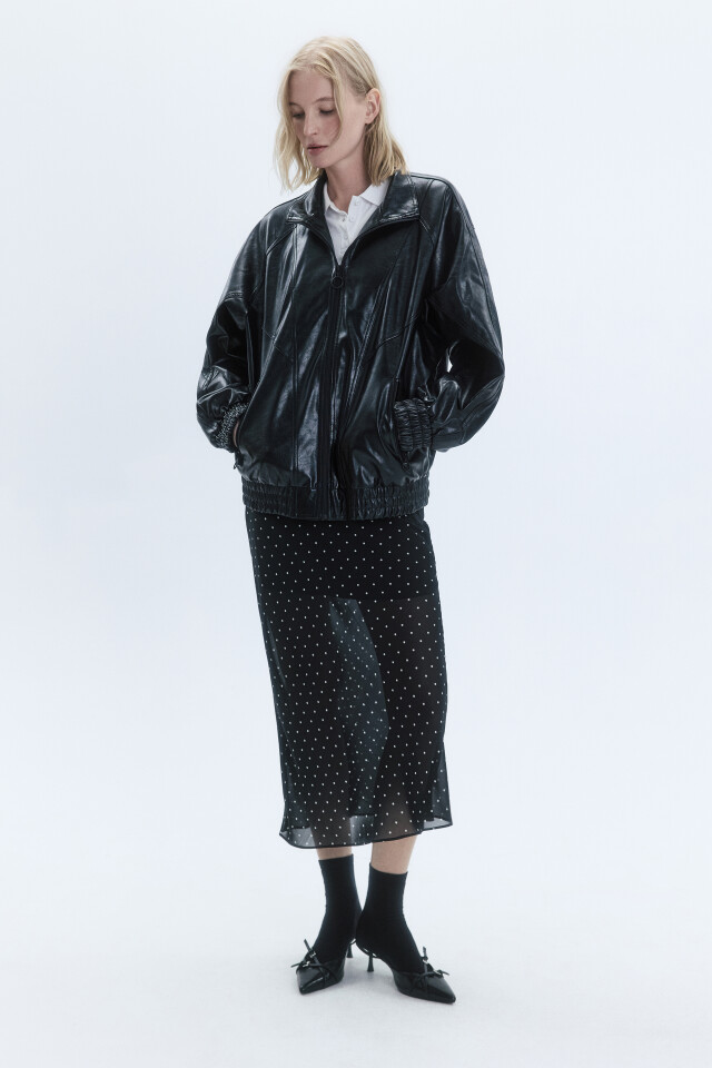 Куртка-олимпийка oversize из искусственной кожи - цвет черный - 7