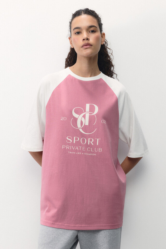 Футболка oversize спортивная с принтом - цвет розовый - 2