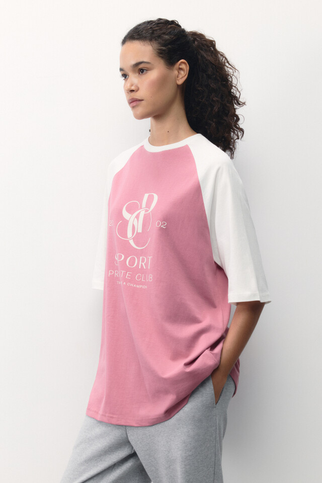 Футболка oversize спортивная с принтом - цвет розовый - 3