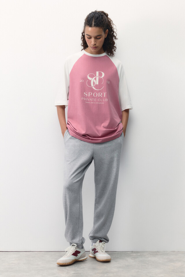 Футболка oversize спортивная с принтом - цвет розовый - 6