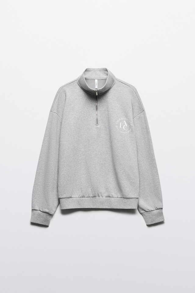 Худи half-zip спортивная с принтом - цвет серый - 9