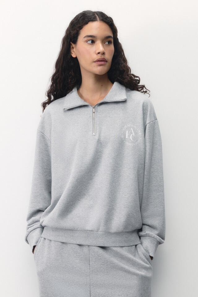 Худи half-zip спортивная с принтом - цвет серый - 3