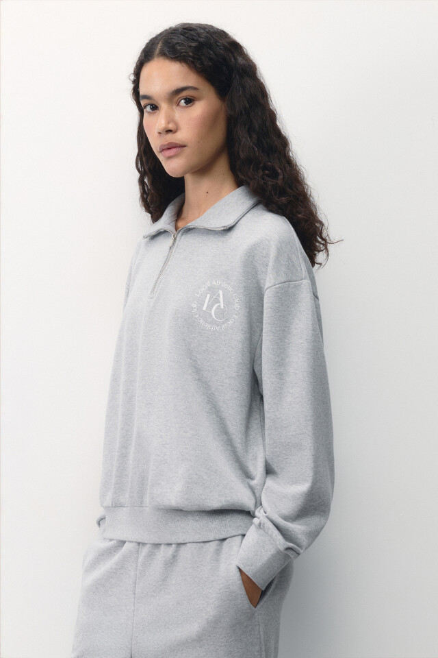 Худи half-zip спортивная с принтом - цвет серый - 4