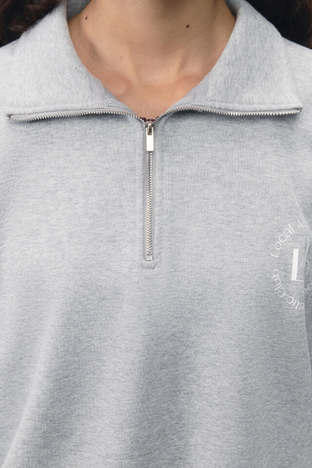 Худи half-zip спортивная с принтом - цвет серый - 7