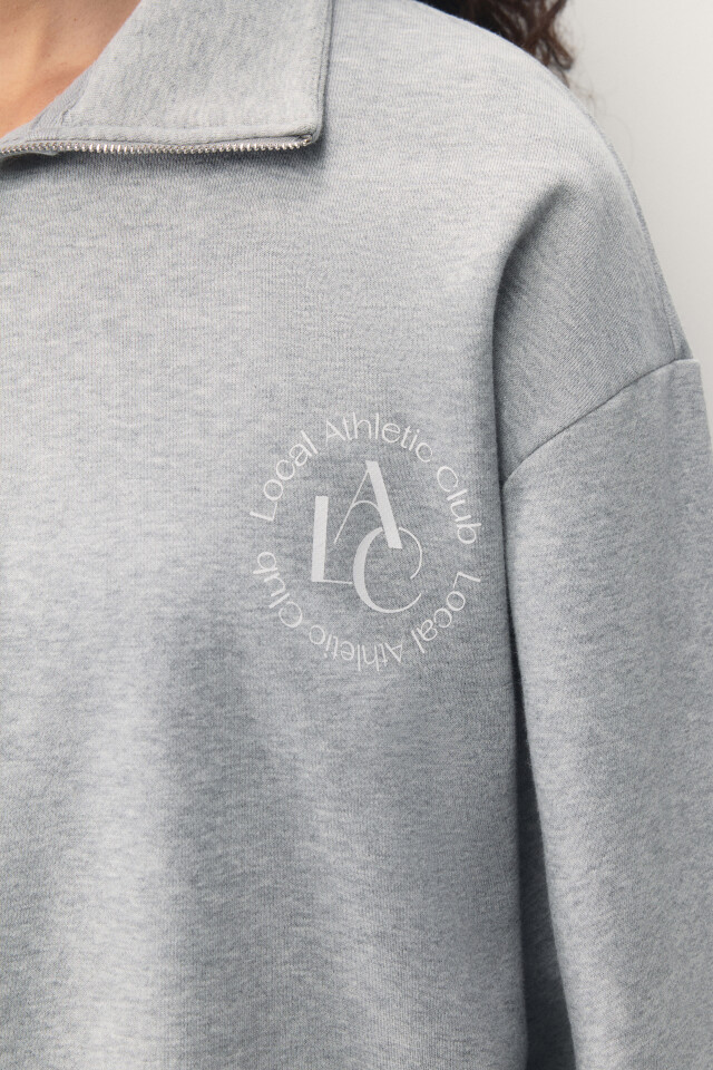 Худи half-zip спортивная с принтом - цвет серый - 8