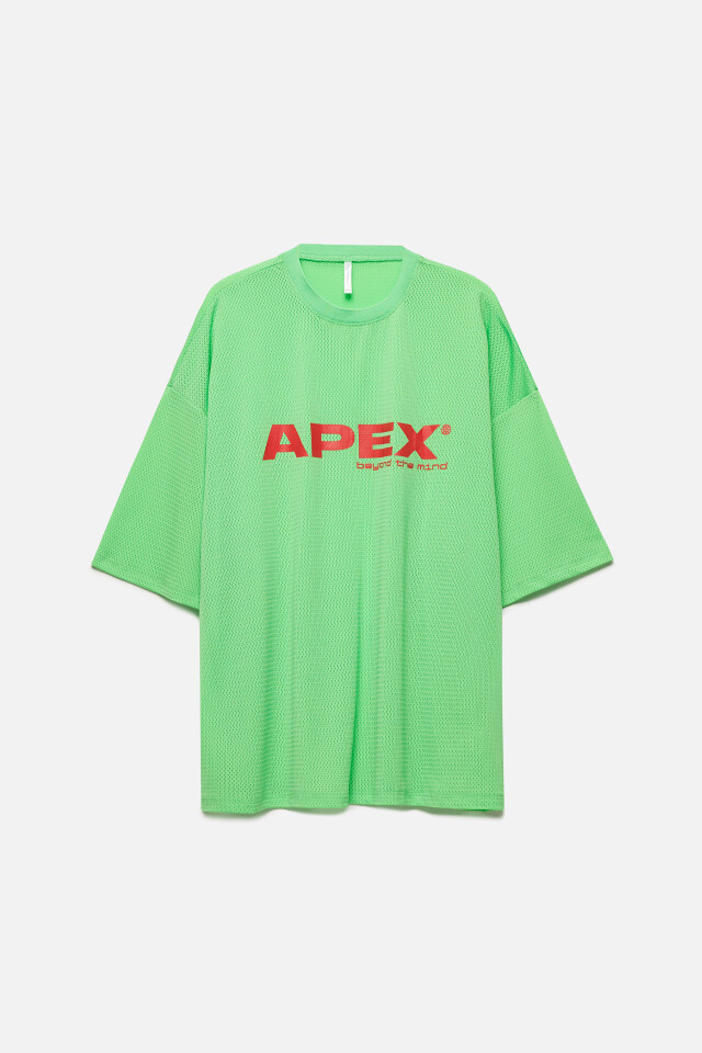 Футболка oversize спортивная из сетки с принтом - цвет зеленый - 8