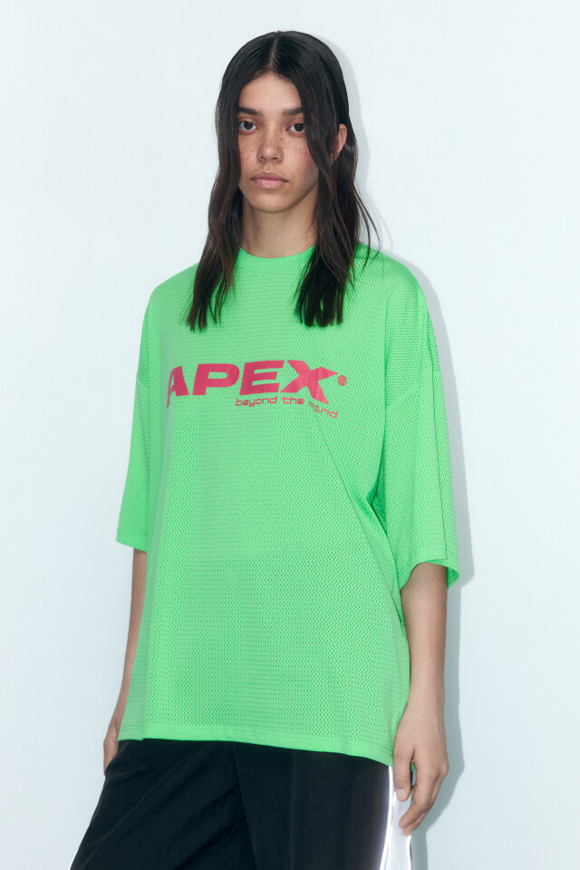 Футболка oversize спортивная из сетки с принтом - цвет зеленый - 3