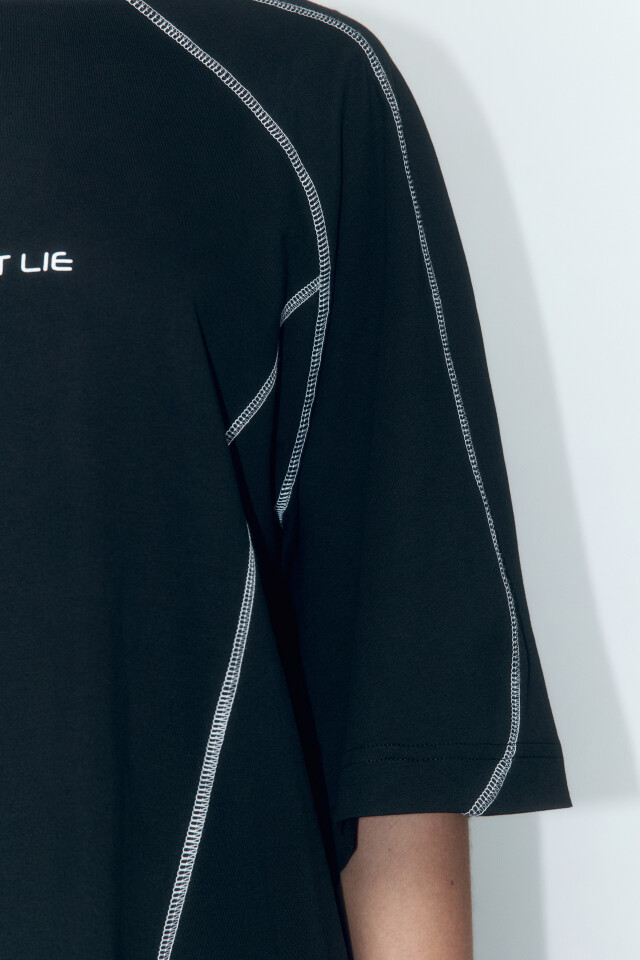 Футболка oversize с контрастными швами и надписью - цвет черный - 7