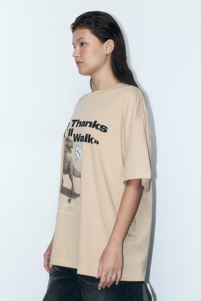 Футболка oversize с принтом и надписями - цвет бежевый - 3